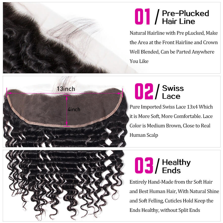 HD Transparent Lace Frontal Deep Wave 13x4 Ear to Ear Lace Frontal Human Hair 12A Quality