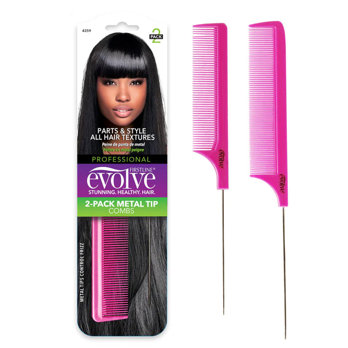 Firstline Evolve 2-Pack Metal Tip Rat Tail Comb
