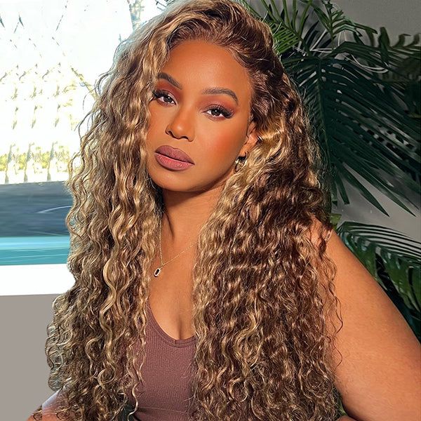 +$9.9 Get A Wig | Highlight Water Wave Drawstring 13x6 HD Lace Front Wigs Virgin Human Hair Pre-Cut Lace 220% Density