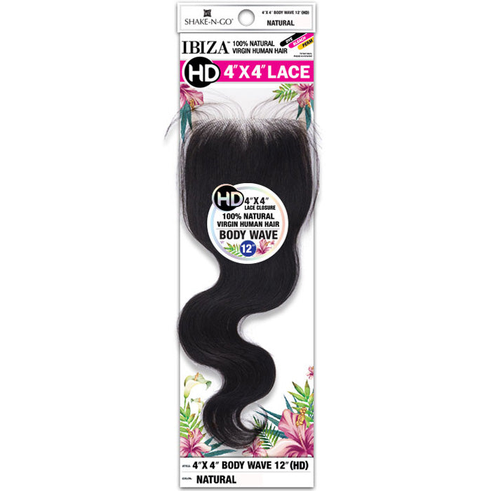 Shake-N-Go Ibiza 100% Virgin Human Hair 4X4 HD Lace Closure - BODY WAVE 12