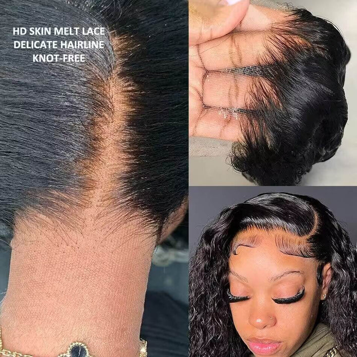 Deep Wave 13x4 Pre Bleached Knots HD Lace Front Human Hair Wigs For Women