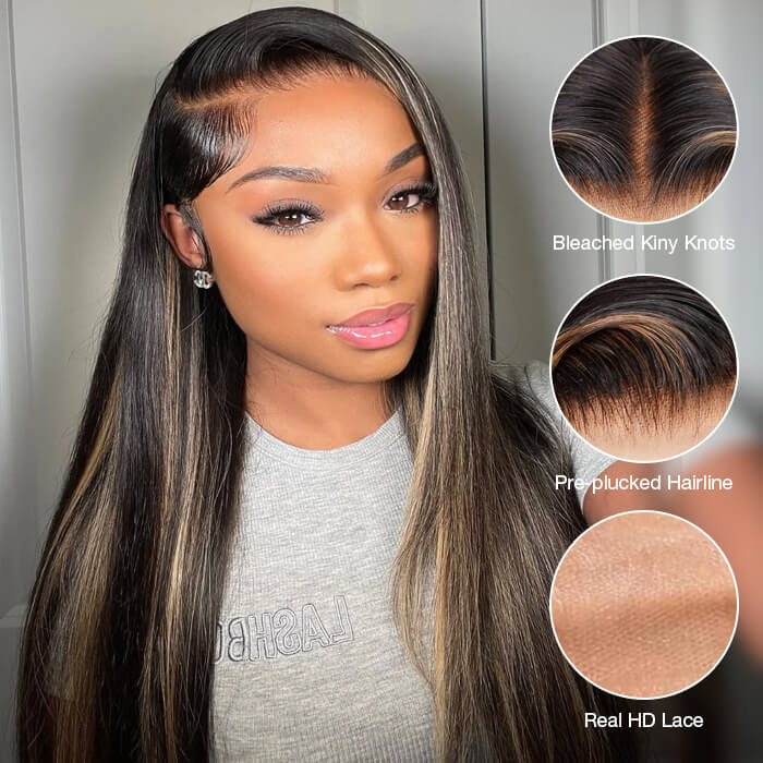 Honey Blonde Highlight Straight/Body Wave Wig 5x5 Invisible HD Lace Closure Wig 100% Human Hair