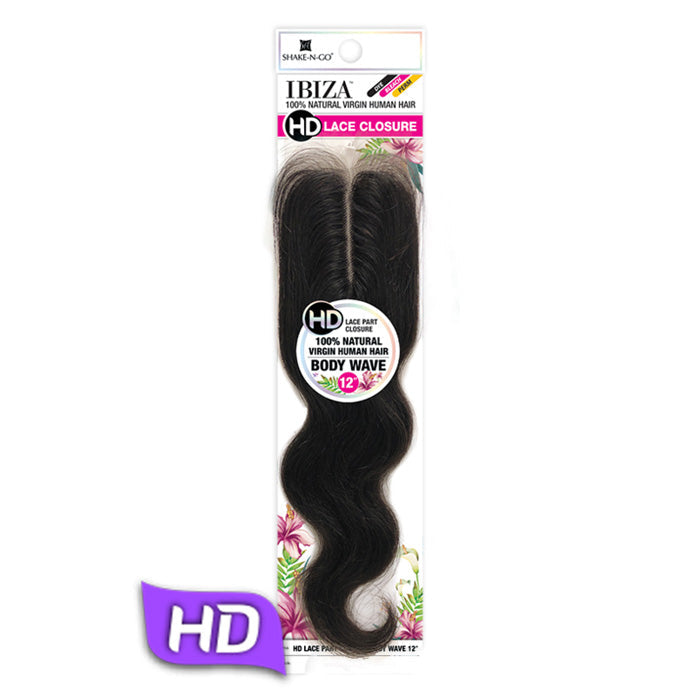 Shake N Go Ibiza 100% Natural Virgin Human Hair HD Lace Closure - 2.25" X 4.5" BODY WAVE 12"