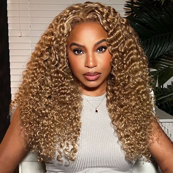 Blonde Curly Wig #27 Color Preplucked 13x4 Frontal HD Lace Wig 100% Human Hair For Women