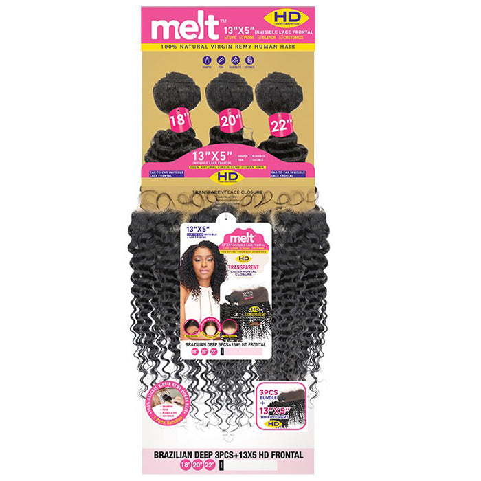 Janet Collection Melt 100% Virgin Remy Human Hair Weave 3 Pcs 13X5 HD Lace Closure - BRAZILIAN DEEP 16/18/20"