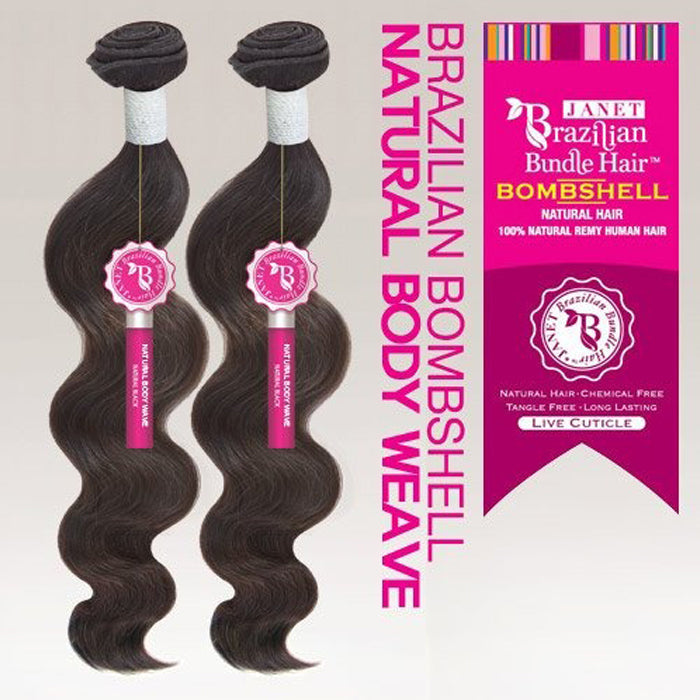 Janet Collection Bombshell Brazilian Bundle 100% Remy Human Hair Weave - NATURAL BODY WAVE 16"-24" (2 Pcs)