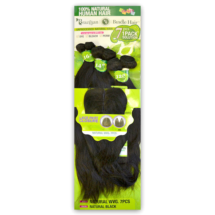 Janet Collection 100% Natural Human Hair Brazilian Bundle Weave + Closure - NATURAL WVG 7PCS (1 Pack) 9-22"