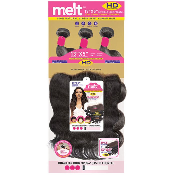 Janet Collection Melt 100% Virgin Remy Human Hair Weave 3 Pcs 13X5 HD Lace Closure - BRAZILIAN BODY 12/14/16"