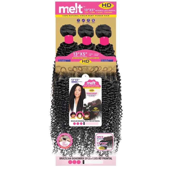 Janet Collection Melt 100% Virgin Remy Human Hair Weave 3 Pcs 13X5 HD Lace Closure - BRAZILIAN BOHEMIAN 16/18/20"