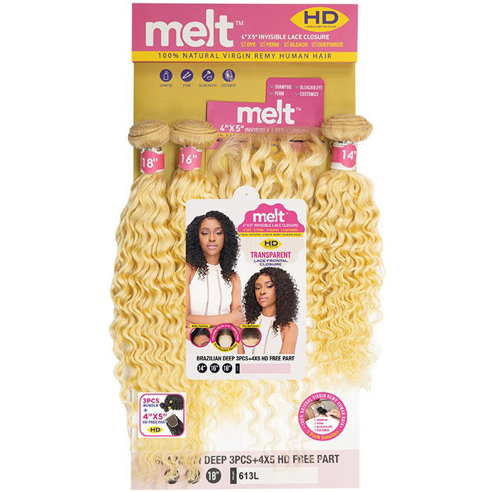 Janet Collection 100% Virgin Remy Human Hair Weave 3Pcs & 13X5 HD Lace Closure - BRAZILIAN DEEP 10"12"14"