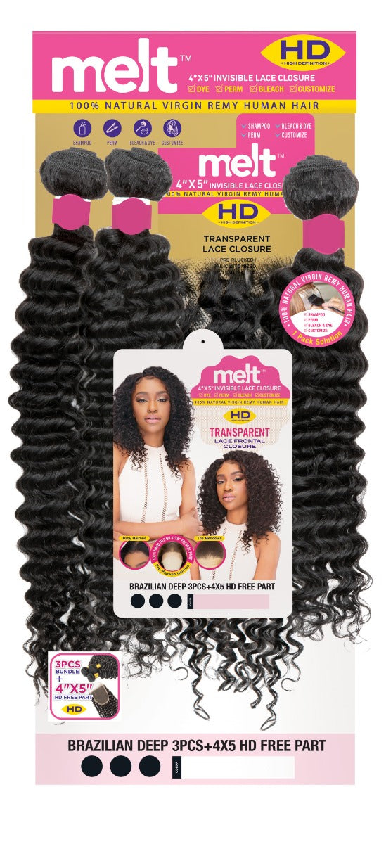 Janet Collection 100% Virgin Remy Human Hair Weave 3Pcs & 4X5 HD Lace Closure - BRAZILIAN DEEP 14"16"18"