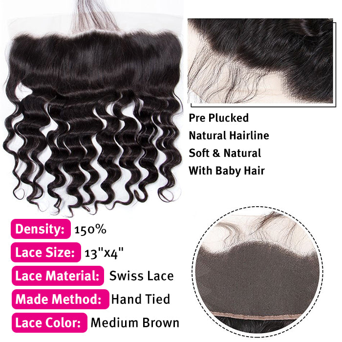 Malaysian Loose Deep Wave Virgin Hair Weave 3 Bundles With 13x4 Lace Frontal Ear To Ear