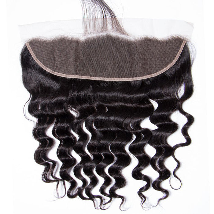 Malaysian Loose Deep Wave Virgin Hair Weave 3 Bundles With 13x4 Lace Frontal Ear To Ear