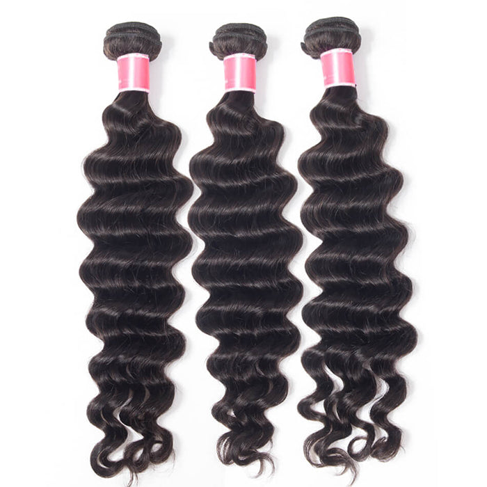 Brazilian Loose Deep Wave Virgin Hair Weave 3 Bundles With 13*4 Lace Frontal
