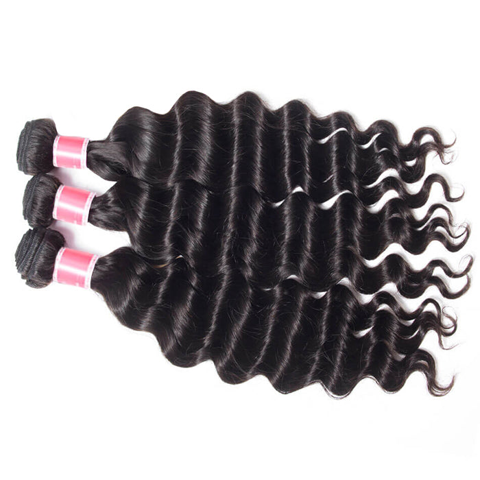 Brazilian Loose Deep Wave Virgin Hair Weave 3 Bundles With 13*4 Lace Frontal