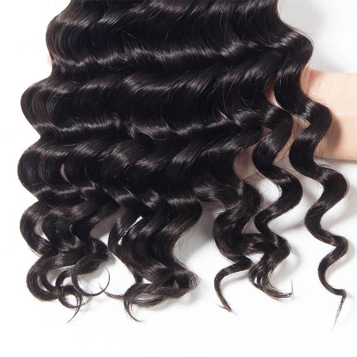 Brazilian Loose Deep Wave Virgin Hair Weave 3 Bundles With 13*4 Lace Frontal