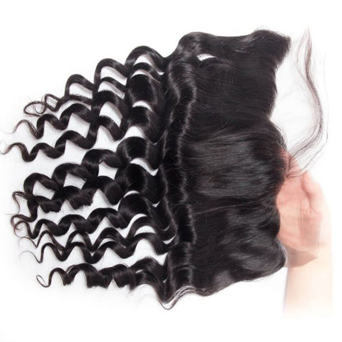 Brazilian Loose Deep Wave Virgin Hair Weave 3 Bundles With 13*4 Lace Frontal