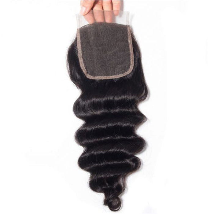 Brazilian Loose Deep Wave 4 Bundles with 4*4 Lace Closure Virgin Human Hair