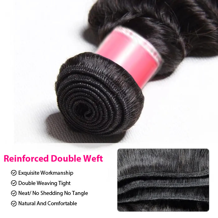 Malaysian Loose Deep Wave Virgin Hair Weave 3 Bundles With 13x4 Lace Frontal Ear To Ear
