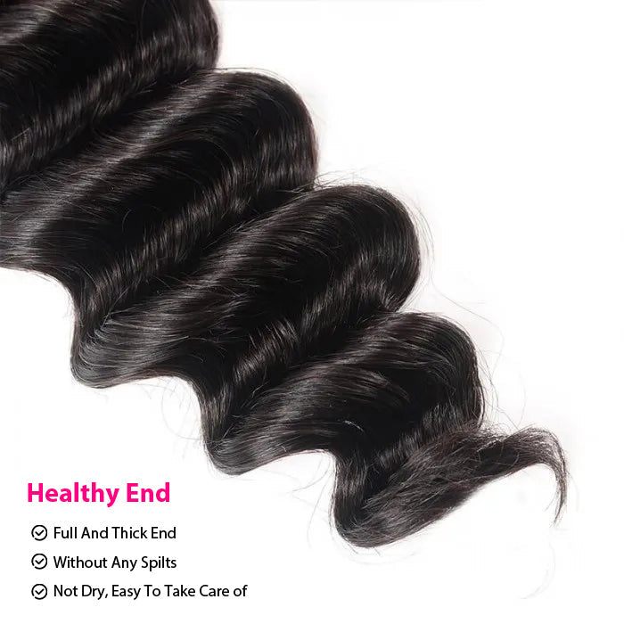Malaysian Loose Deep Wave Virgin Hair Weave 3 Bundles With 13x4 Lace Frontal Ear To Ear
