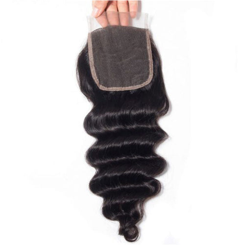 4x4 HD Transparent Lace Closure Loose Deep Wave Human Hair Closure Natural Black Hair Top Swiss Lace