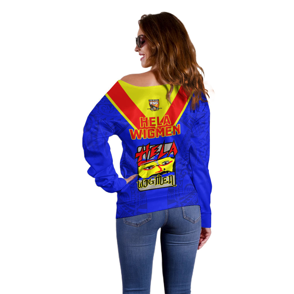 Papua New Guinea Rugby Off Shoulder Sweater Hela Wigmen PNG Polynesian Pattern LT14