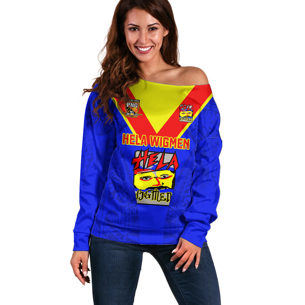 Custom Papua New Guinea Rugby Off Shoulder Sweater Hela Wigmen PNG Polynesian Pattern LT14