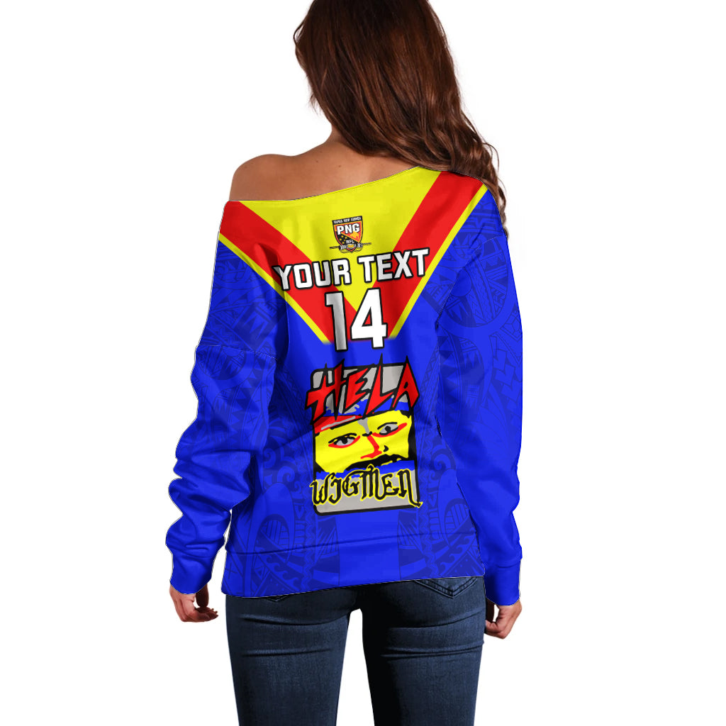 Custom Papua New Guinea Rugby Off Shoulder Sweater Hela Wigmen PNG Polynesian Pattern LT14