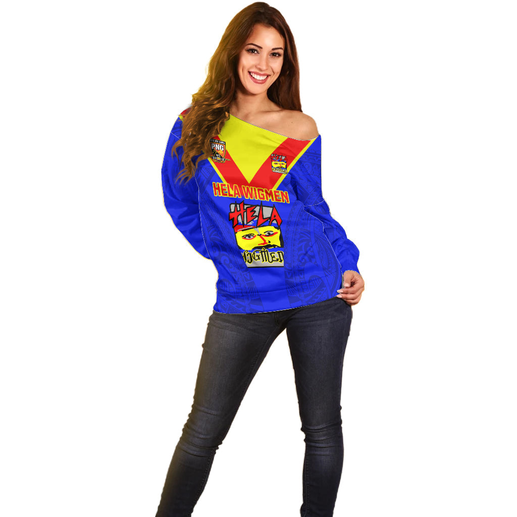 Custom Papua New Guinea Rugby Off Shoulder Sweater Hela Wigmen PNG Polynesian Pattern LT14