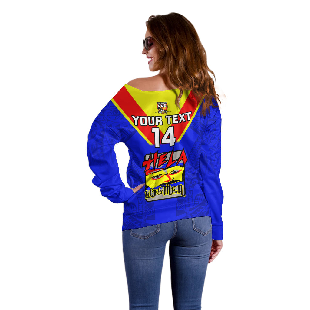 Custom Papua New Guinea Rugby Off Shoulder Sweater Hela Wigmen PNG Polynesian Pattern LT14