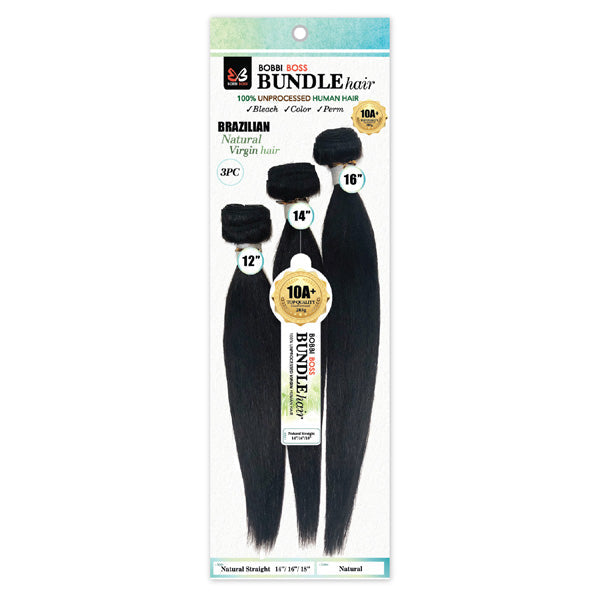 Bobbi Boss 100% Unprocessed Human Hair 10A Weave Bundle - NATURAL STRAIGHT 3PCS 12/14/18"
