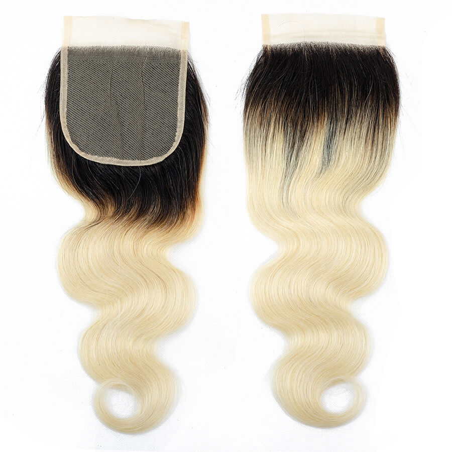Ombre T1B/613 Brazilian Body Wave Human Hair 3 Bundles With Closure Remy Hair Weave