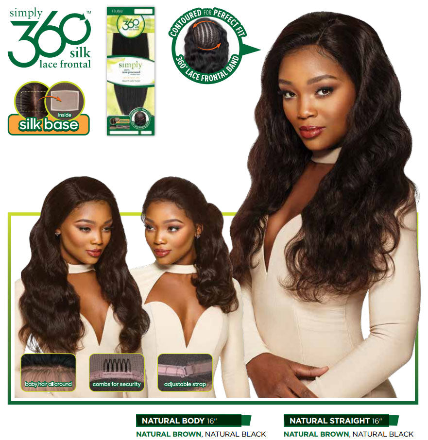 Outre Simply 100% Non Processed Human Hair 360 Silk Lace Frontal Band Hair Piece - NATURAL STRAIGHT 14"-16"