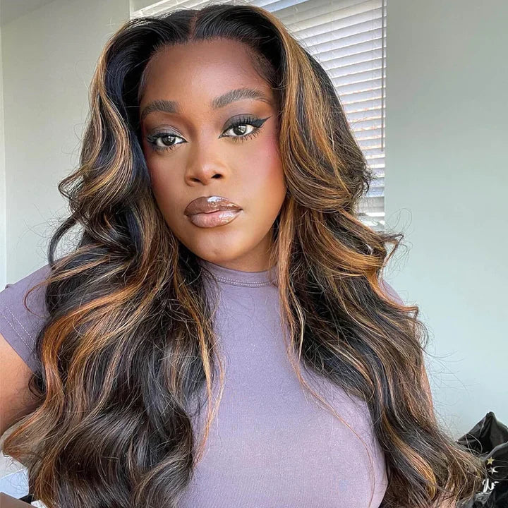 #1B/30 Balayage Highlight Wig Body Wave 4x4 HD Lace Closure Human Hair Wigs | Real HD Lace