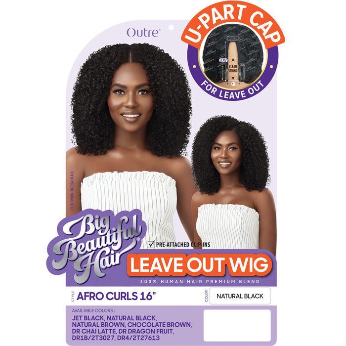 Outre 100% Human Hair Blend U-Part Cap Leave Out Wig - AFRO CURLS 16