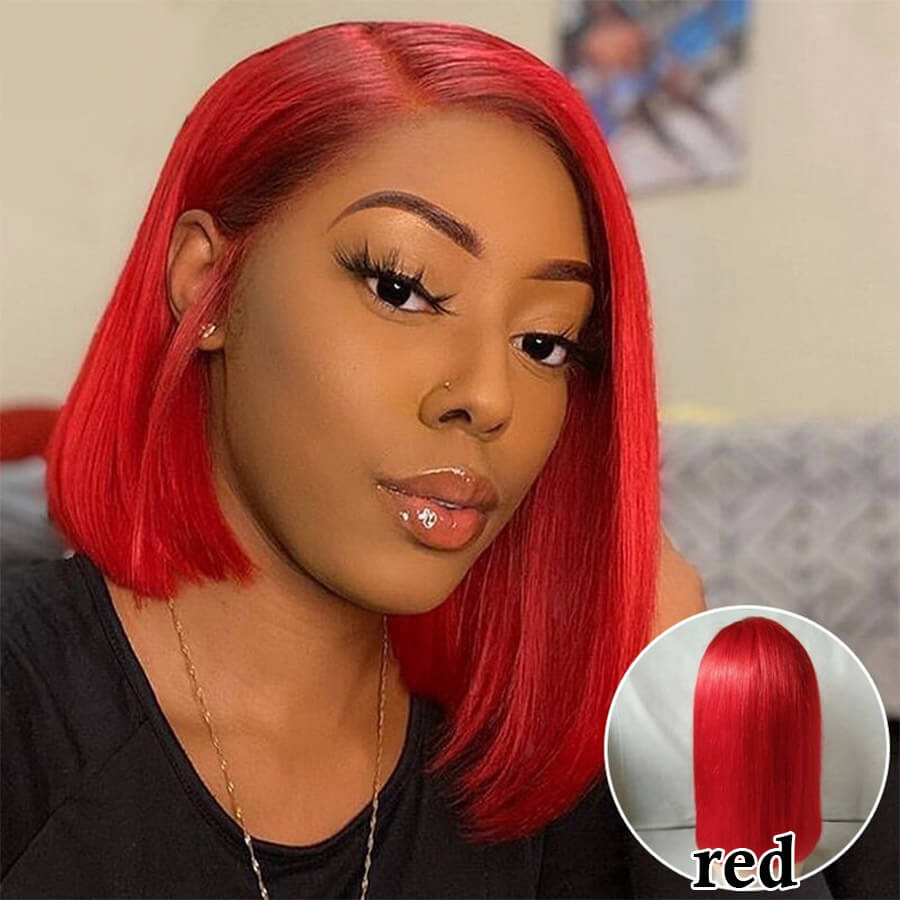 Colorful Straight Bob Wig Human Hair 13x4 Pre Plucked Glueless Bob Lace Front Human Hair Wig