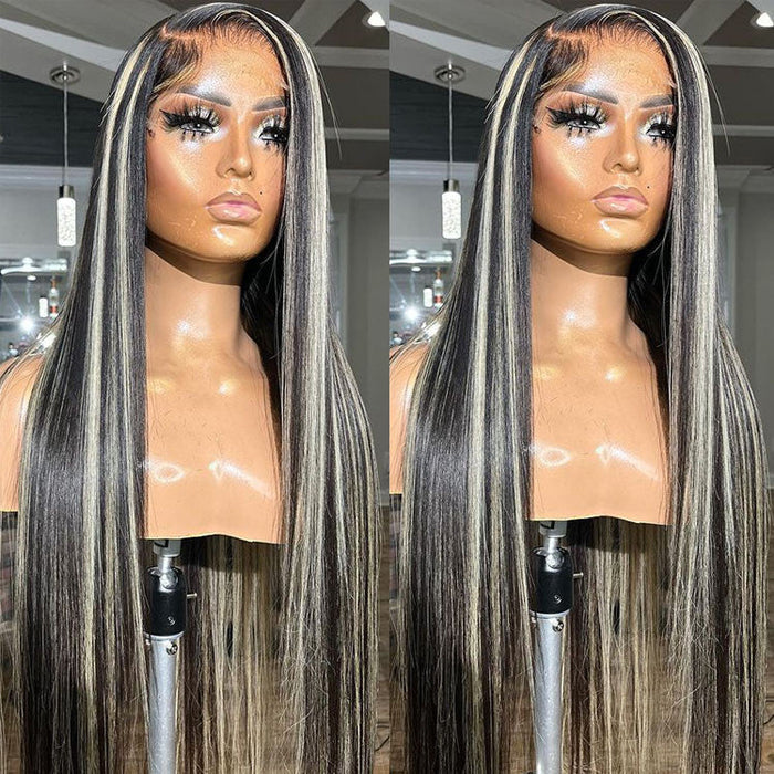 Blonde Highlights HD Lace Frontal Wigs 13x4/13x6 Glueless Straight Wigs Black Wig with #613 Blonde Highlight