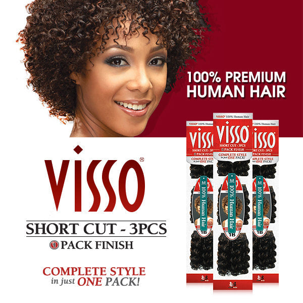 Bobbi Boss Visso 100% Human Hair Weave GLAM SHORT 3PCS (1Pack Complete)