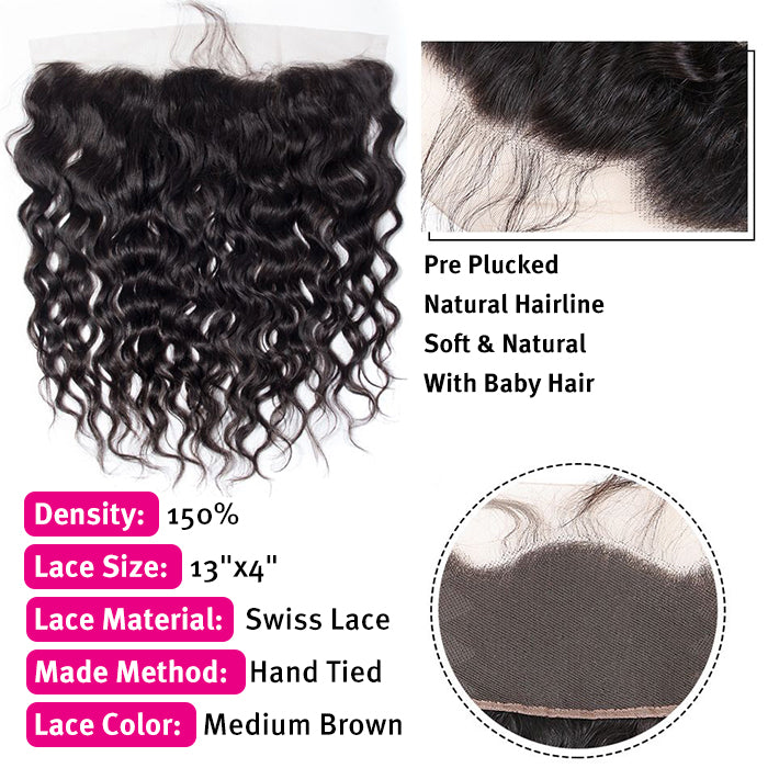 Brazilian Water Wave Virgin Hair Weave 3 Bundles With 13*4 Lace Frontal