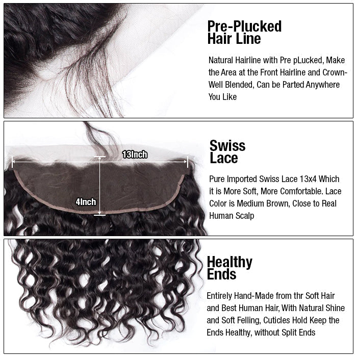 Malaysian Water Wave Virgin Hair Weave 3 Bundles With 13x4 Lace Frontal Ear To Ear