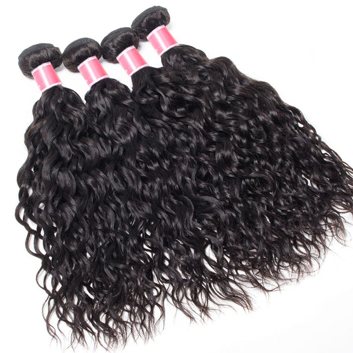Brazilian Water Wave 4 Bundles with 13*4 Lace Frontal Virgin Human Hair