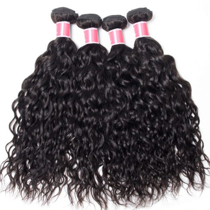 Brazilian Water Wave 4 Bundles with 13*4 Lace Frontal Virgin Human Hair