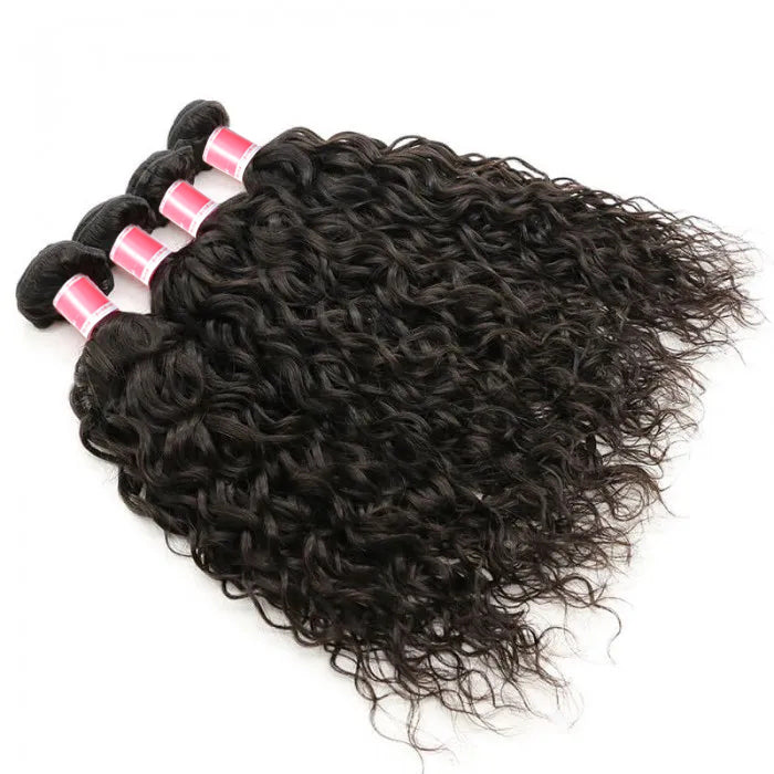 Brazilian Water Wave 4 Bundles with 4*4 Lace Closure Virgin Human Hair